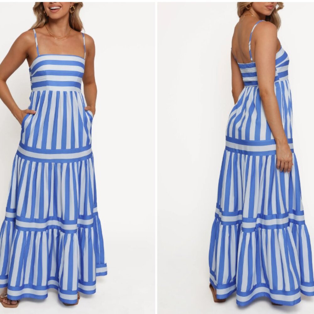 (Never Worn) Terrah Maxi Dress - Blue/White Stripe Size 6